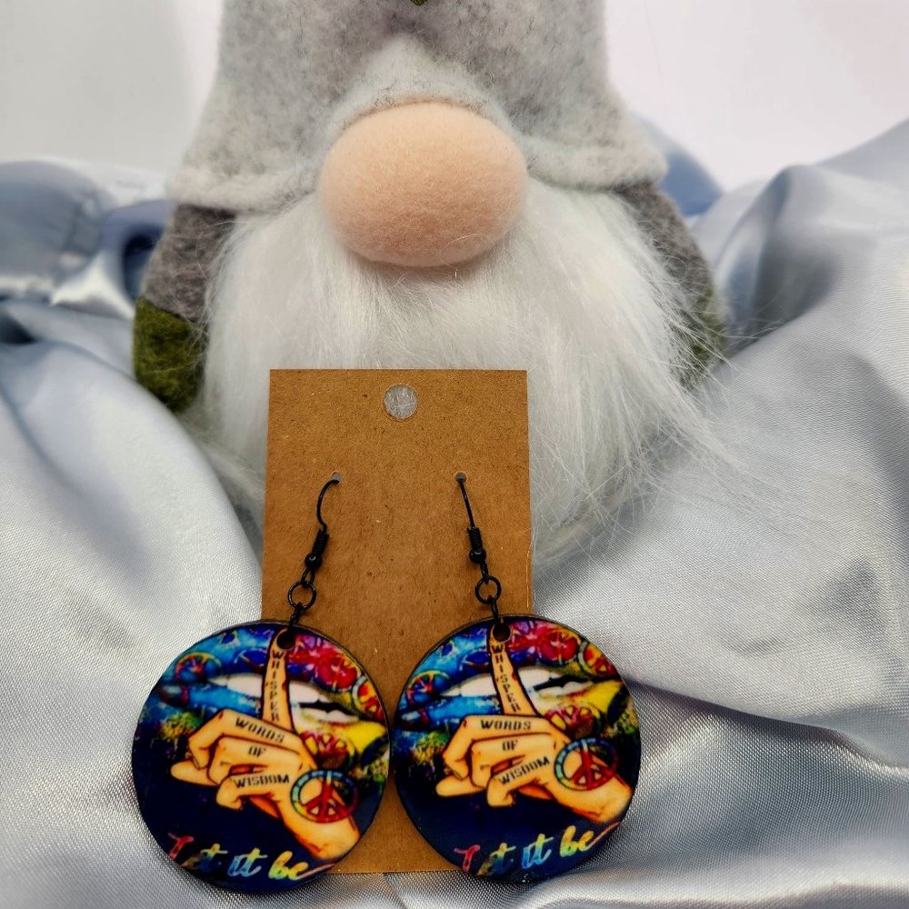Let it be Earrings, New, Baltic Birch wood, 1.75"x1.75" round, Handmade.